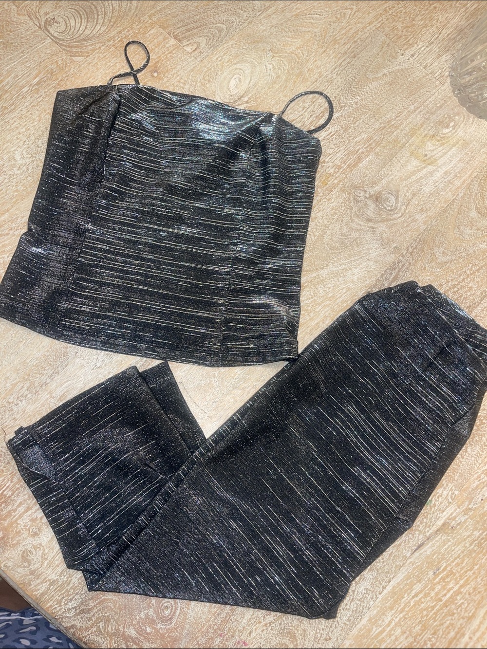 Vintage High Maintenance 90s Y2K Black Silver Tank Top Capri Set USA Made Small